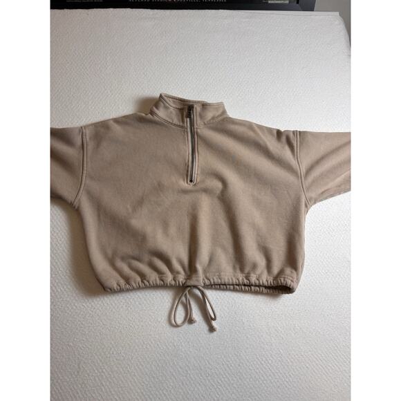 American Eagle Cropped Sweatshirt Women's Size Small Beige Quarter Zip - Picture 3 of 7